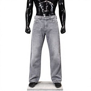 Men's Straight-Leg Solid Waterproof Vintage Stonewashed Denim Jeans Mid Waist Regular Fit Cotton Fabric Autumn Style <b>Fur</b> - Product Image 1