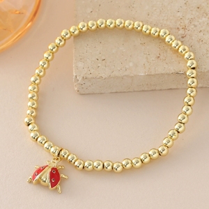 <span class=keywords><strong>Bracciale</strong></span> con Ciondolo a Forma di Ciliegia, Peperone, Fungo e <span class=keywords><strong>Coccinella</strong></span> in Stile Europeo e Americano, <span class=keywords><strong>Bracciale</strong></span> da Donna in Rame Placcato Oro Vero con Perline - Product Image 6