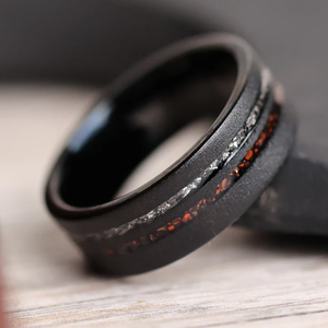 Hot Sell 8Mm Zwart Wolfraamcarbide Heren Ring Faux Dinosaurus Bot & Meteoriet Inlay Trouwring Ringen Comfort <span class=keywords><strong>It</strong></span> Ring - Product Image 6