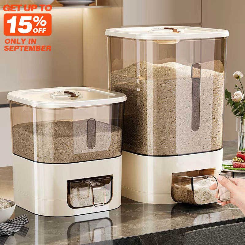 thumbnail image 2 of Sooyee 22 Lbs Rice Dispenser, Large Grain Container Storage With Lid Measuring Cylinder Moisture Proof Household Cereal Dispenser Bucket For Kitchen 2 of 14