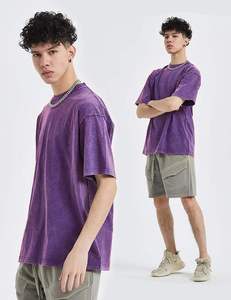 T-shirt en coton violet surdimensionné pour homme, manches courtes, col rond, couleur unie, tissu tricoté décontracté, coupe classique - Product Image 1