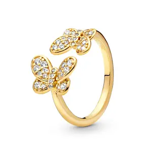 Groothandel bender vrouwen-Fabriek Directe Verkoop Ring Drie-Kleur Legering Ring Wilde Mode Eenvoudige High-End Vlinder Ring Custom Groothandel