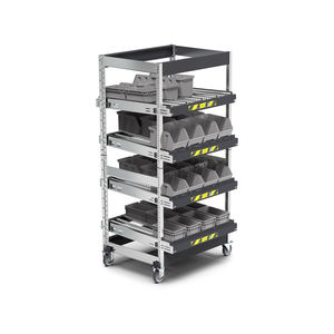 Crémaillère à rouleaux dynamiques Fami Kanban FIFO ST1103 1118x1009x2164mm avec 4 cadres et roues inclinés - Product Image 2