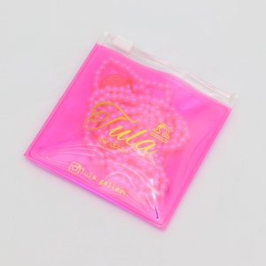 Mini pochette en plastique pour emballage de colliers et bagues, sac à fermeture éclair en PVC holographique rose, personnalisable avec nom de marque - Product Image 6