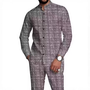 Özel Yeni Erkek Tatil Günlük Yazlık Sokak Stili Yuvarlak Yaka Düğmeli Uzun Kollu Gömlek Takım Dijital Baskılı Dış Mekan Sporları - Product Image 4