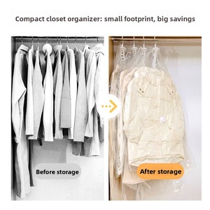 Sac de rangement suspendu <span class=keywords><strong>sous</strong></span> <span class=keywords><strong>vide</strong></span> en PA+PE transparent pour veste et <span class=keywords><strong>manteau</strong></span>, <span class=keywords><strong>housse</strong></span> anti-poussière avec système d'évacuation de l'air pour organiser les vêtements - Product Image 4