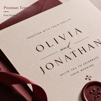 Invitation de mariage personnalisée minimaliste bordeaux et beige, impression typographique élégante avec noms et date personnalisés