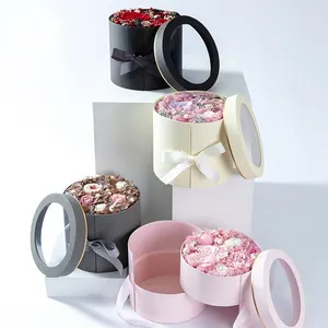 Scatola per cappelli personalizzata confezione di scatole per esposizione in cartone stampato con scatola di fiori rotonda di consegna di Rose di lusso