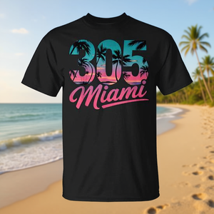 เสื้อยืดวินเทจลายต้นปาล์ม หมายเลขพื้นที่ 305 ของไมอามี คอกลม แขนสั้น สำหรับผู้ใหญ่  งานโปรโมชั่น พิมพ์ลายซิลค์สกรีน - Product Image 2