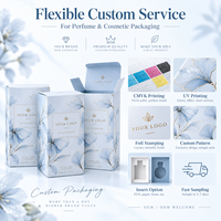 Boîte de parfum cosmétique personnalisée de luxe, bleu clair, fleurs aquarelle, estampage doré, boîte d'emballage en carton pour flacon de parfum ODM