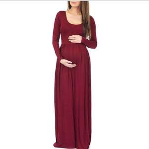 Vestido Largo de Color Sólido para Mujeres Embarazadas, Estilo Europeo y Americano, para Sesiones de Fotos, Venta al por Mayor - Product Image 3
