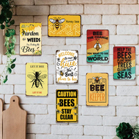 Carteles de chapa de precaución impresos de abeja miel al por mayor carteles de metal de advertencia Vintage para jardín decoración de Casa de granja