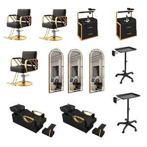 Conjunto de Silla de Peluquería Moderna <span class=keywords><strong>para</strong></span> Barbería y Salón de Belleza - Vidrio + Metal, Se Puede Combinar o Comprar por Separado - Product Image 1