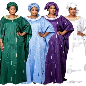 Robe longue grande taille <span class=keywords><strong>Bazin</strong></span> Riche pour femmes africaines, tenue traditionnelle de <span class=keywords><strong>mariage</strong></span> et de fête, avec foulard, Dashiki, Robe Boubou - Product Image 1