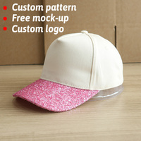 Casquette de baseball décontractée respirante personnalisée, rouge rose à paillettes, à visière incurvée, 5 panneaux, avec fermeture snapback réglable