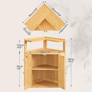 Mueble Esquinero de Bambú Estilo Boho con Puertas Talladas Geométricas, Estante de Especias de 2 Niveles para Encimera de Cocina, para Café - Product Image 4
