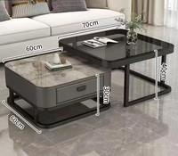 Table basse moderne de luxe en verre et dalle de roche carrée, mobilier de maison, table à thé en pierre frittée avec tiroirs de rangement en acier inoxydable