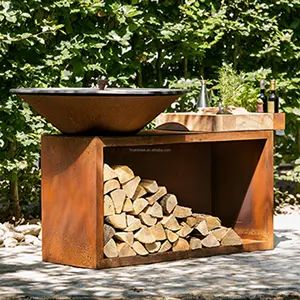Outdoor Corten Steel Fire Pit BBQ Grill For Camping