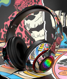 Graffiti Tai nghe <span class=keywords><strong>bluetooth</strong></span> 5.1 dj Tai nghe không dây Gamer với mic RGB LED ánh sáng cho trẻ em <span class=keywords><strong>PC</strong></span> Gamer Tai nghe hỗ trợ thẻ TF - Product Image 5