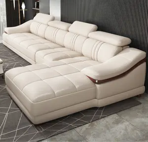 European leather sofa modern minimalist multifunctional living room L-shaped French sofa chair family furniture set