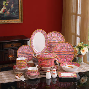 Service de table en porcelaine de luxe rose palais, décorations pour la salle à manger, coffret cadeau, Europe occidentale, promotionnel, 58 pièces, kit de fête - Product Image 6