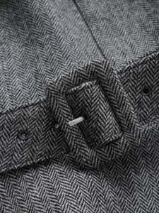 S~P 2026 Nuovo Abito Primaverile in Lana di Pecora <span class=keywords><strong>Grigio</strong></span> Misto con Motivo a Spina di Pesce Profumato e Cintura - Product Image 5