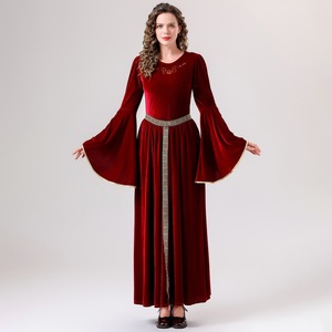 Vestido largo de estilo medieval para mujer adulta, disfraz rojo y azul para actuación en escenario - Product Image 3