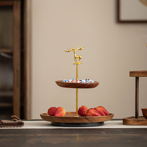 Walnut wood double-layer <b>tray</b>, fruit plate, <b>tea</b> <b>tray</b>, pastry and cake <b>tray</b>, <b>tea</b> break table, dry pot multi-layer storage rack - Product Image 3