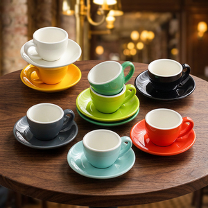Ensemble de tasses à expresso en céramique 75 ml, couleur unie, avec soucoupe, logo personnalisé italien américain pour café - Product Image 4