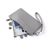 Pochette Téléphone en Cuir Véritable Élégante avec Dragonne Longue, Portefeuille Femme Grande Capacité, Porte-Monnaie, Porte-Cartes, Pochette Classique Simple