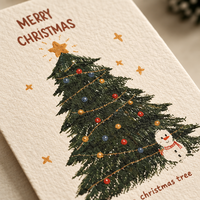 Cartes postales de Noël rustiques vintage personnalisées avec logo peint à la main, cartes de vœux en papier de coton en petite série pour fête de Noël, motif arbre de Noël