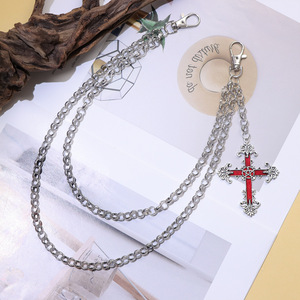 Chaîne de taille unisexe avec pendentif croix en alliage de zinc, double couche, style hip-hop, accessoire de tous les jours - Product Image 2