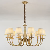 Lámpara de Techo Clásica Americana de Latón, Iluminación Decorativa Interior de Tela, Lámpara Colgante Moderna de Cobre para Sala de Estar y Dormitorio