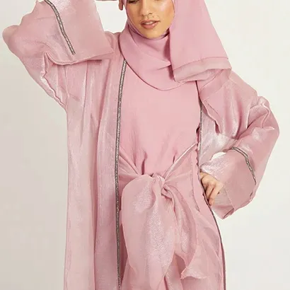 Venta caliente en relieve 3 capas gasa abierta Abaya XL mujeres musulmanas Abaya 3 piezas vestido de Color sólido M vestido de Camisa larga