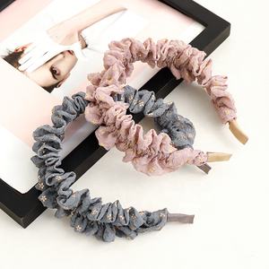 <span class=keywords><strong>Serre</strong></span>-tête coréen en mousseline de soie unie avec imprimé froissé et bronzé pour femme - Product Image 3