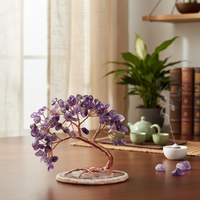 Cenicero de Cristal de Amatista Tallado a Mano con Base de Rodajas de Ágata Púrpura de Alta Calidad, Decoración de Piedras Preciosas de Feng Shui Bonsái