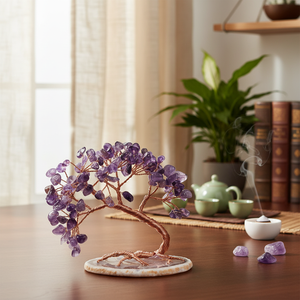 Handmade Carved Dream Amethyst <b>Crystal</b> <b>Tree</b> Ashtray High Quality Purple Agate Slice Base Feng Shui Bonsai Gemstone Decoration - Product Image 3