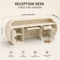 Comptoir d'accueil commercial avec panneau frontal en forme de capsule pour projets de bureaux modernes et de centres de services