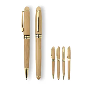 2024 stylos en bambou en bois écologiques Logo personnalisé stylos à bille roulante promotionnels