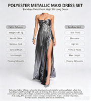 Robe longue d'été élégante en polyester, style euro-américain, unie, avec fente et taille naturelle, pour femme, idéale pour les soirées.
