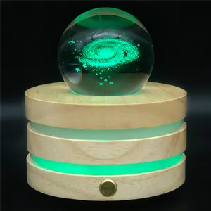 Decor Lamp Custom 3D Crystal Ball Music Box Rotating Musical Box with led base Night Light Wood Base Gift products for Birthday