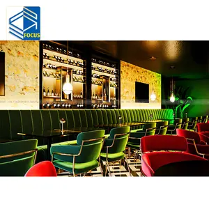 Mesa redonda cuadrada de madera, luces LED coloridas, decoración de pared de lujo, diseño de salón Hookah