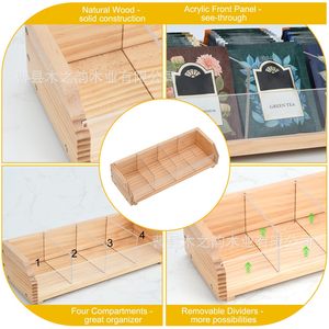 Wooden <b>Tea</b> Bag Storage <b>Box</b> Rectangle Transparent Multiple Compartments For Home Office Use - Product Image 2