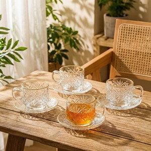 Glass Coffee <b>Cup</b> <b>Set</b> 300Ml Stackable With Handle For Afternoon <b>Tea</b> Adults - Product Image 4