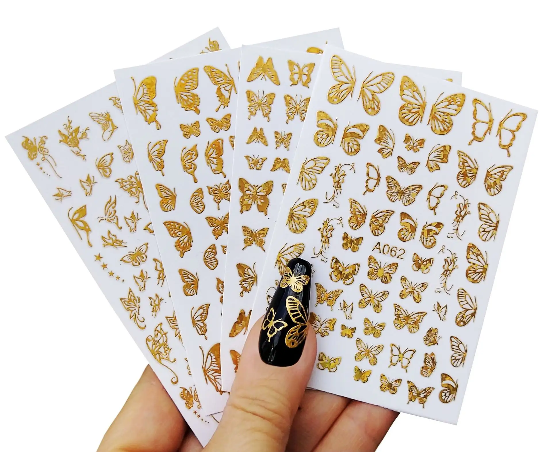 A059-A062 4 Colors Nail Stickers Laser Butterfly 16 Styles Nail Water Decal Stickers Decoration Manicures K1