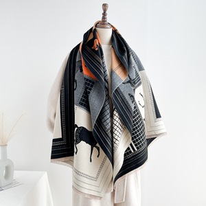 وشاح الحصان الأوروبي والأمريكية اللون وشاح من الحرير الصناعي للنساء شال متردد سميك دافئ خفيف فاخر فاخر شال مدفئ على الموضة - Product Image 2