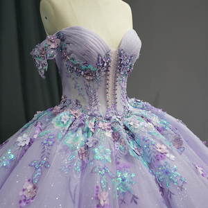 Princess Lilac Sequins Flower Long Tail Evening Party Dresses Jancember 6762-1 - Product Image 1