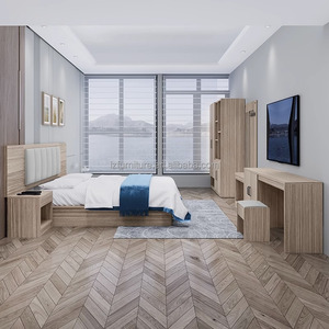 <b>Cheap</b> 3 Star Hotel Twin <b>Bed</b> Set <b>Wooden</b> <b>Frame</b> with Upholstered Headboard and Shared Nightstand for Budget Hotel Project Bedroom - Product Image 3