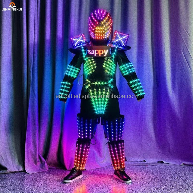 Colorful LED RGB Performance Suit Bar DJ Illuminated Dance Programming Costume Mask Pu Material Full Face Coverage for Dance
