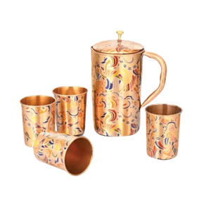 Handmade Designer Pure Copper Water Glass and Jug Setmodern Unique Classic Stylish Decorative Honeycomb Design - Product Image 5